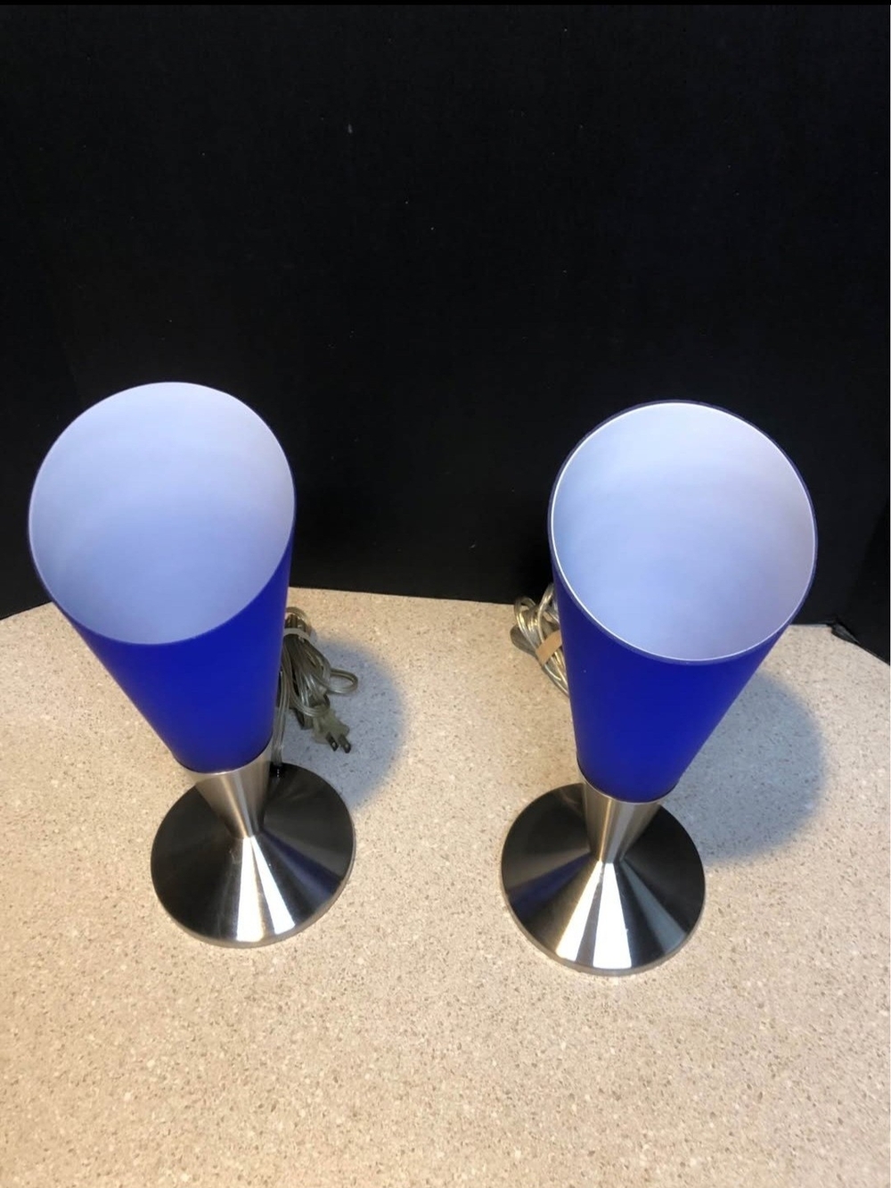 Pair Vintage Y2K Hampton Bay Cobalt Blue Glass Torchiere Lamps Postmodern Retro - Picture 5 of 14